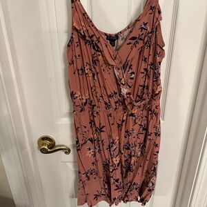 Express Rust Floral Surplice Mini Dress